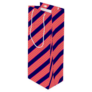 Fuchsia and yellow stripes with navy blue wine gift bag
