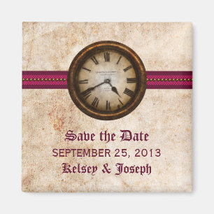 Fuchsia Antique Clock Save the Date Magnet