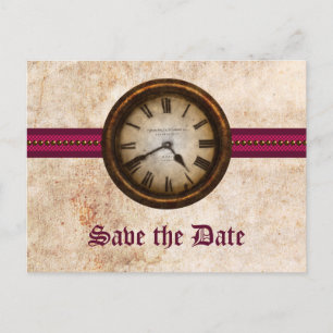 Fuchsia Antique Clock Save the Date Postcard