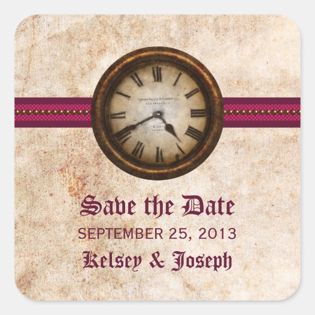 Fuchsia Antique Save the Date Stickers (Front)