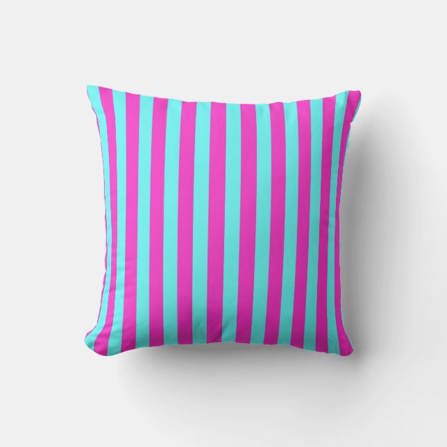 Fuchsia/Aqua Colored Stripes Cushion (Front)