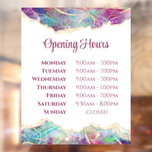 Fuchsia Aquamarine Opal Design Opening Hours Window Cling