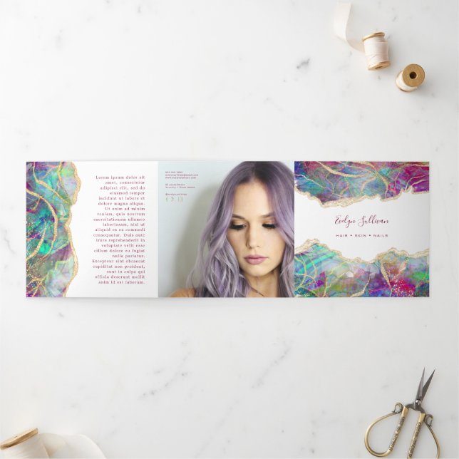 Fuchsia Aquamarine Opal Design Trifold Brochure (Outside)