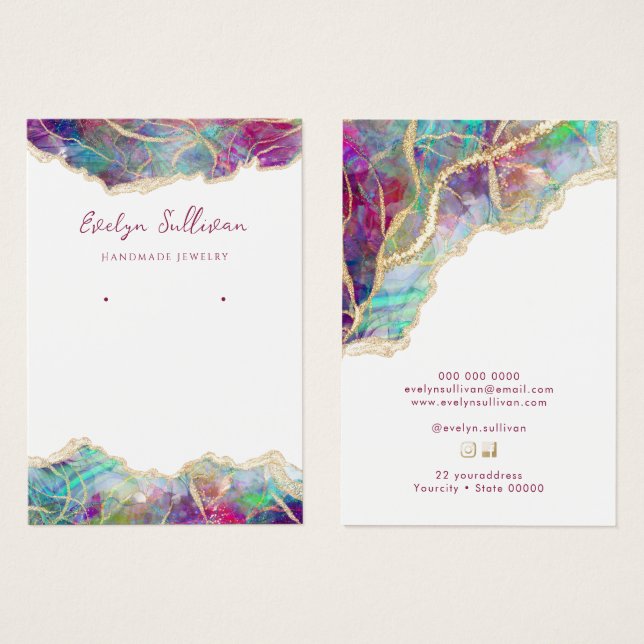 Fuchsia aquamarine opal jewelry display card (Front & Back)
