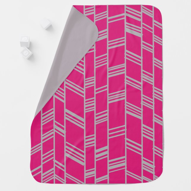 Fuchsia Art Deco Lines  Baby Blanket (In Situ)