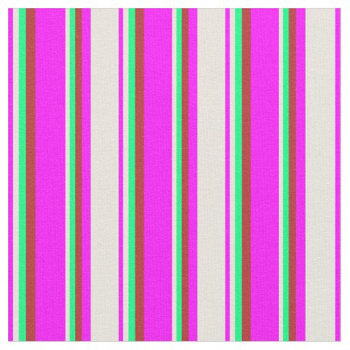 Fuchsia, Beige, Green & Red Striped Pattern Fabric