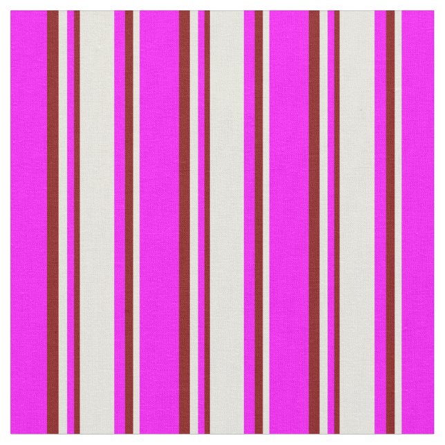 Fuchsia, Beige & Maroon Stripes Pattern Fabric (Close Up)