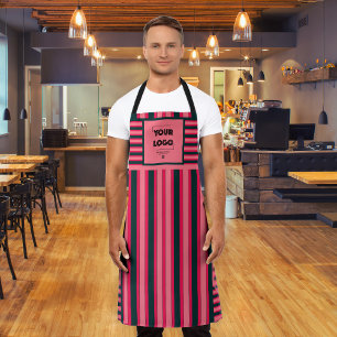Fuchsia Black Art Deco Stripe Custom Business Logo Apron