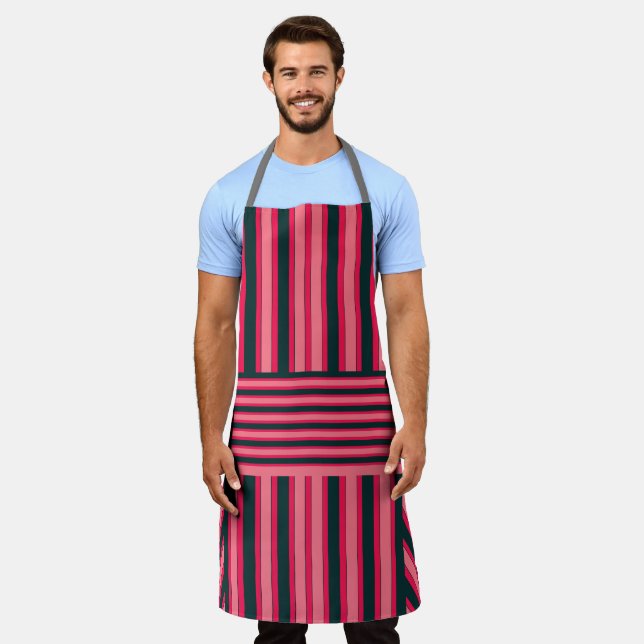Fuchsia Black Chevron Stripe Pattern Apron (Worn)