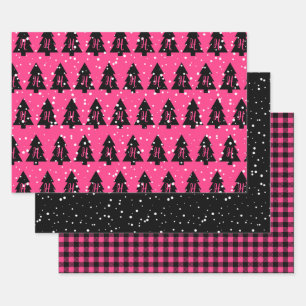 Fuchsia & Black Monogram Wrapping Paper Sheets