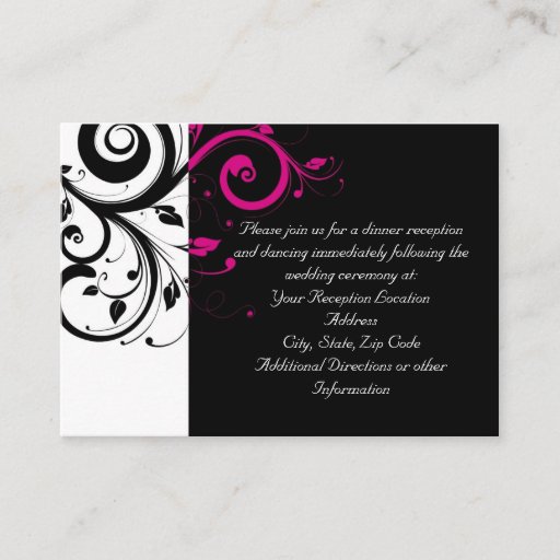 Customizable Fuchsia Black Reverse Swirl Reception and Map Card Business Card