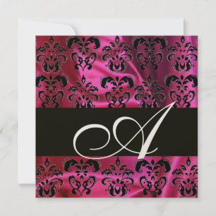 FUCHSIA  BLACK  SILK DAMASK MONOGRAM , Champagne Invitation