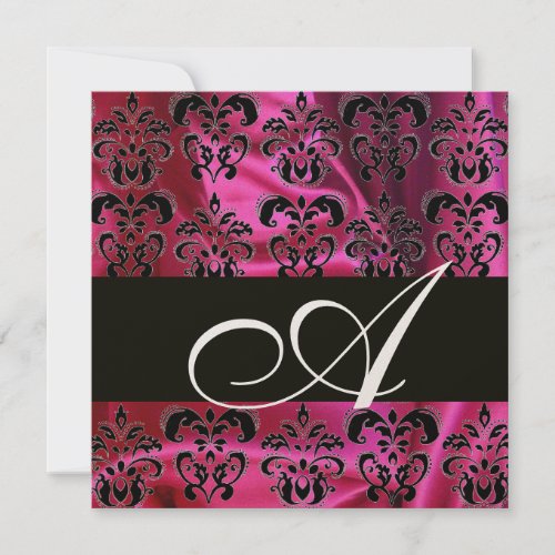 FUCHSIA  BLACK SILK  DAMASK MONOGRAM  Gold Metal Invitation