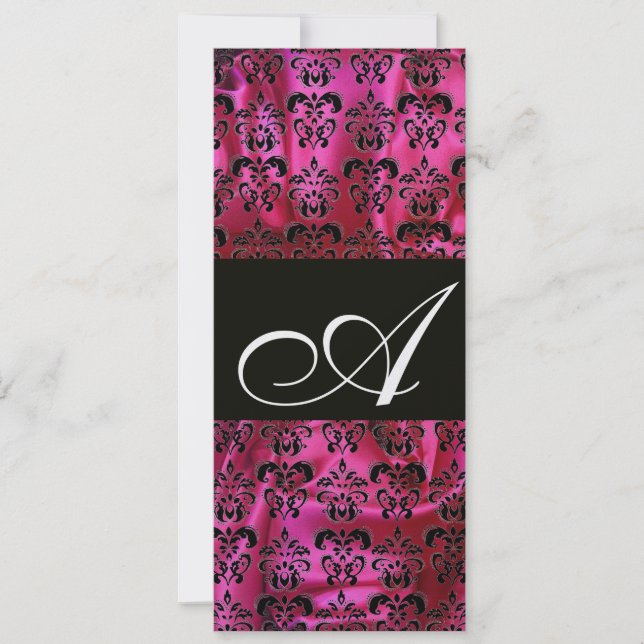 FUCHSIA  BLACK SILK DAMASK MONOGRAM ,White Ice Invitation (Front)