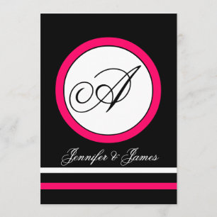 Fuchsia, Black & White Monogram Wedding Invitation