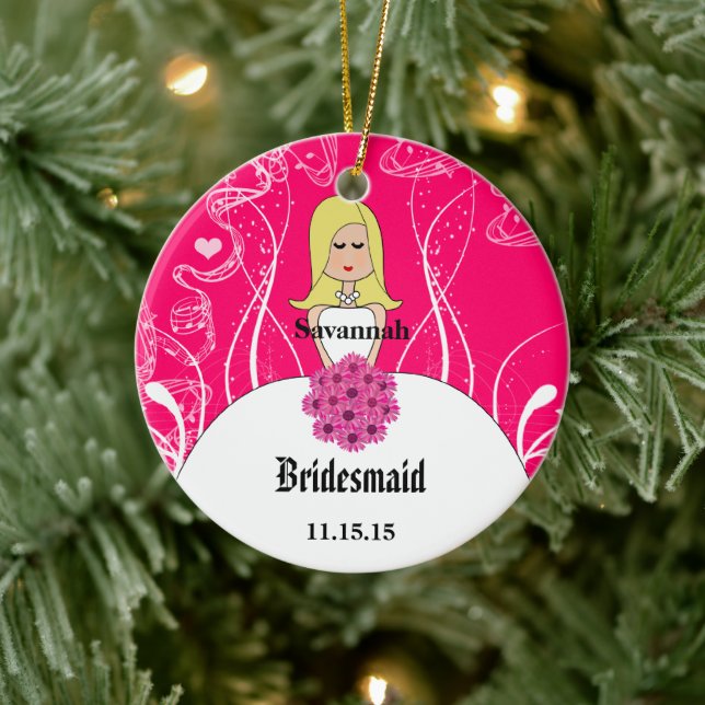 Fuchsia Blonde Wedding Gown Bridesmaid Ornament (Tree)