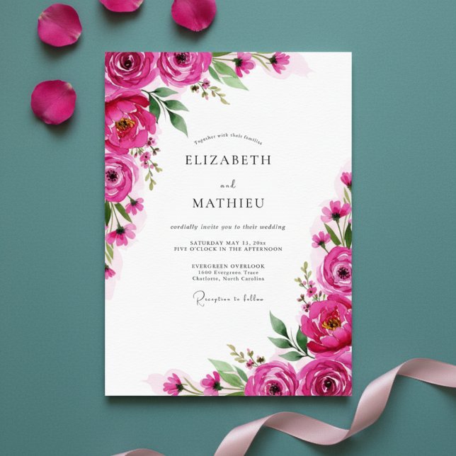 Fuchsia Blossom Romance Wedding Invitation (Creator Uploaded)