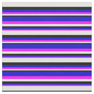 Fuchsia, Blue, Black & Light Yellow Stripes Fabric