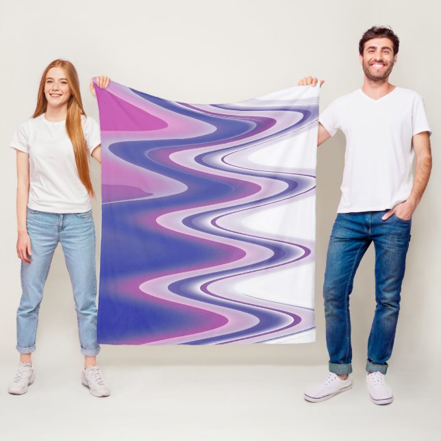 Fuchsia blue gray fleece blanket (In Situ)
