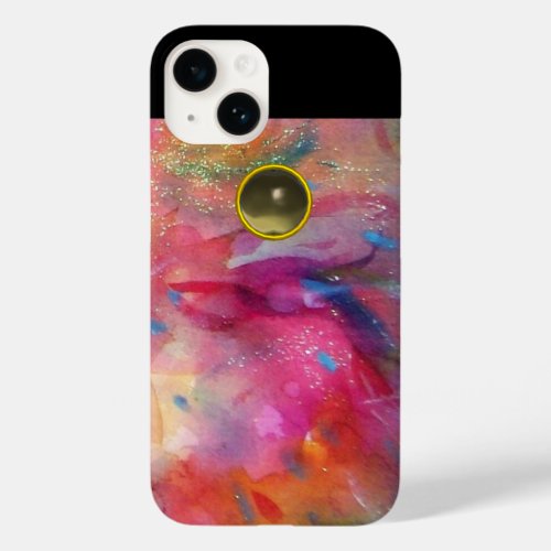 FUCHSIA BLUE PINK ABSTRACT Grey Agate Gemstone Case_Mate iPhone 14 Case