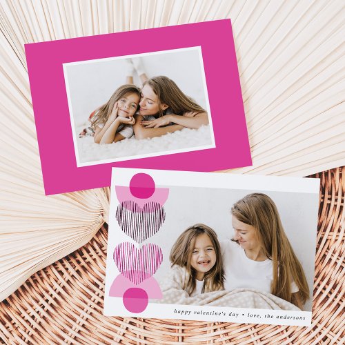 Fuchsia Boho Hearts Photo Valentines Day Holiday Card