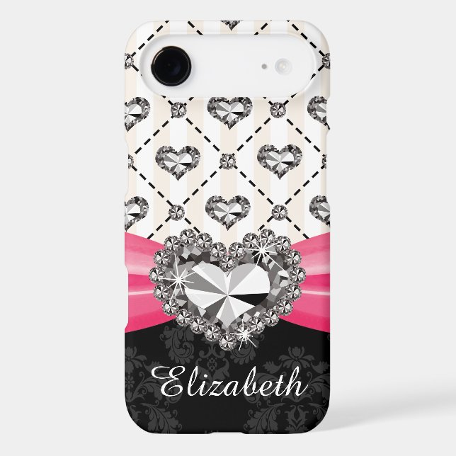Fuchsia Bow Faux Heart Diamond Case-Mate iPhone Case (Back)