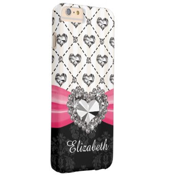 Fuchsia Bow Faux Heart Diamond Barely There Iphone 6 Plus Case by cutecases at Zazzle