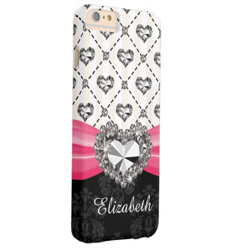 Fuchsia Bow Faux Heart Diamond Barely There iPhone 6 Plus Case