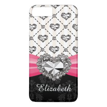Fuchsia Bow Faux Heart Diamond Iphone 8 Plus/7 Plus Case by cutecases at Zazzle