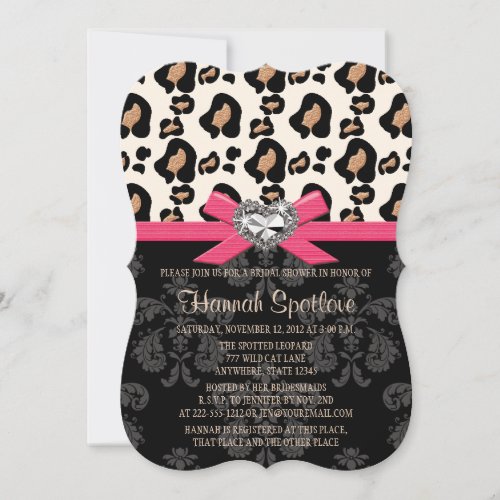 Fuchsia Bow Leopard Print Faux Bling Bridal Shower Invitation