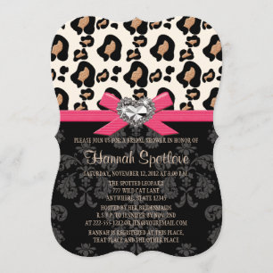 Fuchsia Bow Leopard Print Faux Bling Bridal Shower Invitation