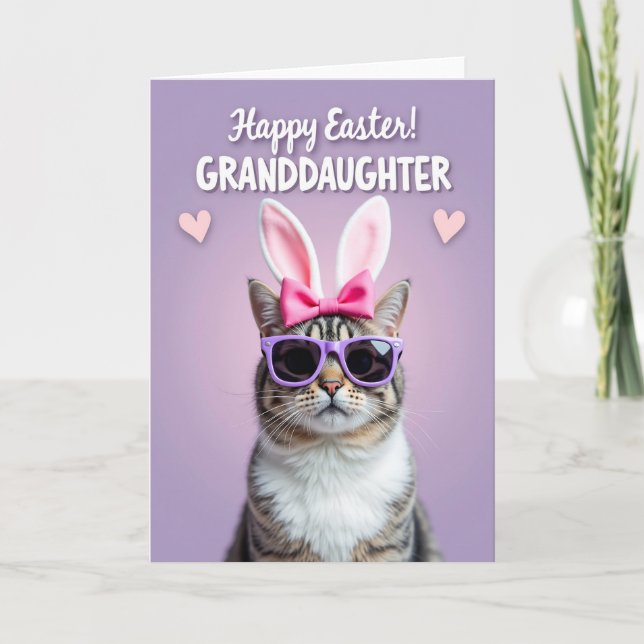 Fuchsia Bow Tabby Easter Card (Front)