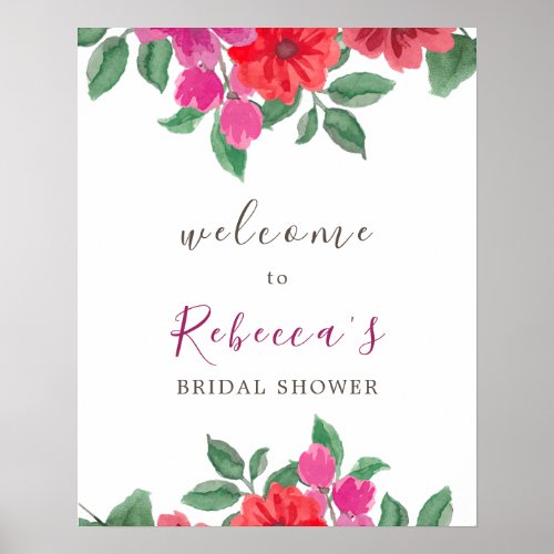 Fuchsia Bridal Shower Welcome Sign Poster