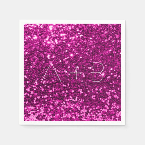 Fuchsia Bright Vivid Pink Sequin Sparkly Glitter Napkins