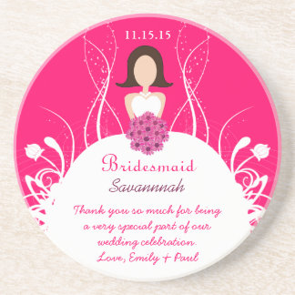Fuchsia Brunette Bridesmaid Wedding Gown Coasters