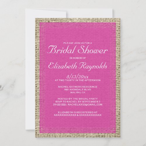 Fuchsia Burlap Bridal Shower Invitations
