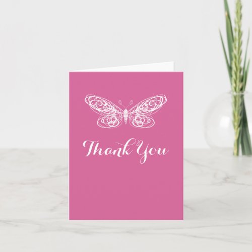 Fuchsia Butterfly Bat Mitzvah Thank You Card