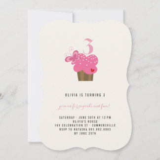 Fuchsia Butterfly Cupcake Birthday Party Invite