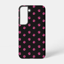 Fuchsia Cat Paw Pattern on Black Background