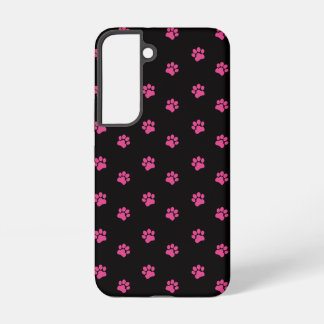 Fuchsia Cat Paw Pattern on Black Background Samsung Galaxy S22 Case