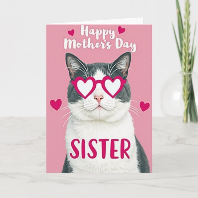 Fuchsia Cat Sisters Mothers Day Card (Front)