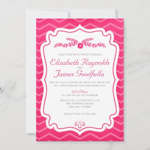 Fuchsia Chevron Stripes Wedding Invitations