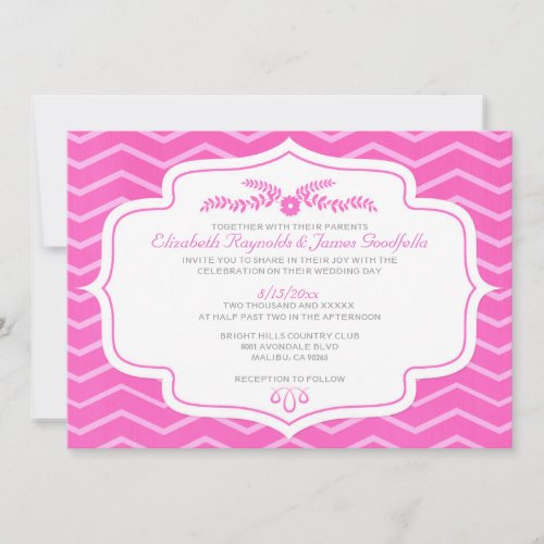Fuchsia Chevron Wedding Invitations