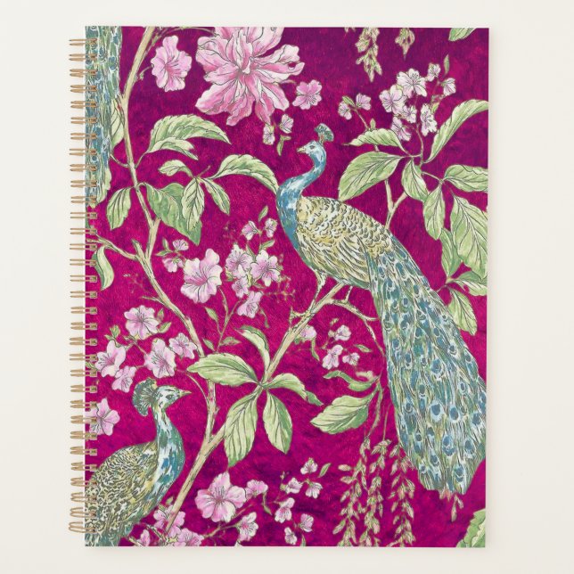 Fuchsia Chinoiserie peacock floral  Planner (Front)