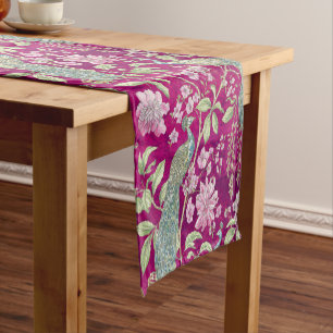 Fuchsia Chinoiserie peacock floral  Short Table Runner