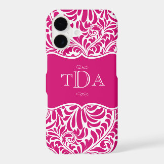 Fuchsia Color Damask Pattern Design Monogrammed Ca iPhone 17 Case
