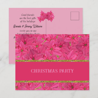 Fuchsia colored poinsettias, custom christmas  invitation postcard