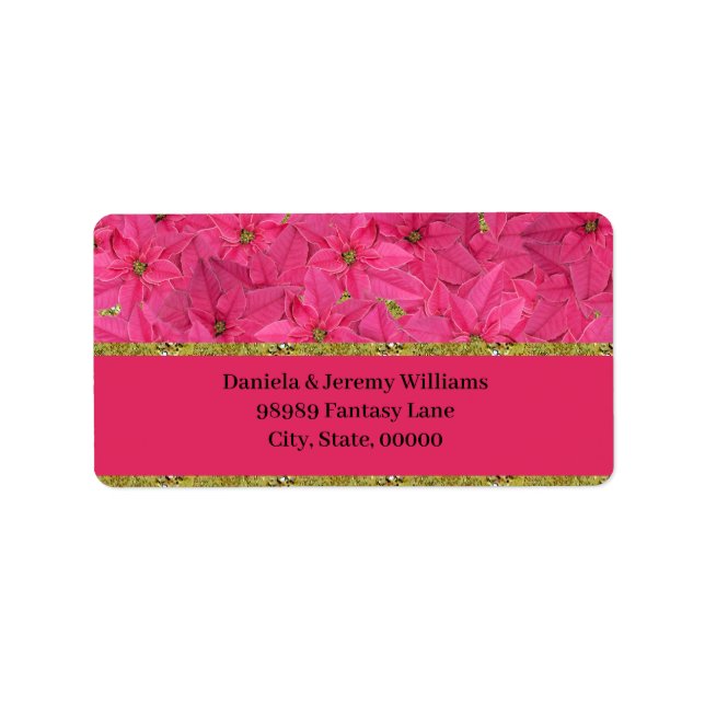 Fuchsia colored poinsettias, custom label (Front)