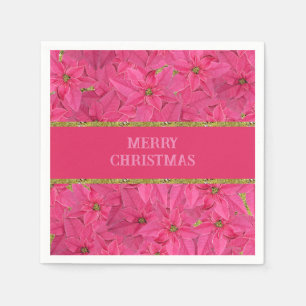 Fuchsia colored poinsettias, floral pattern custom napkins
