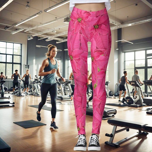 Fuchsia colored poinsettias, floral pattern leggings (Creator Uploaded)